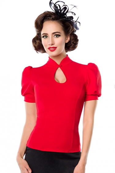 Retro keyhole top met pofmouwen in rood